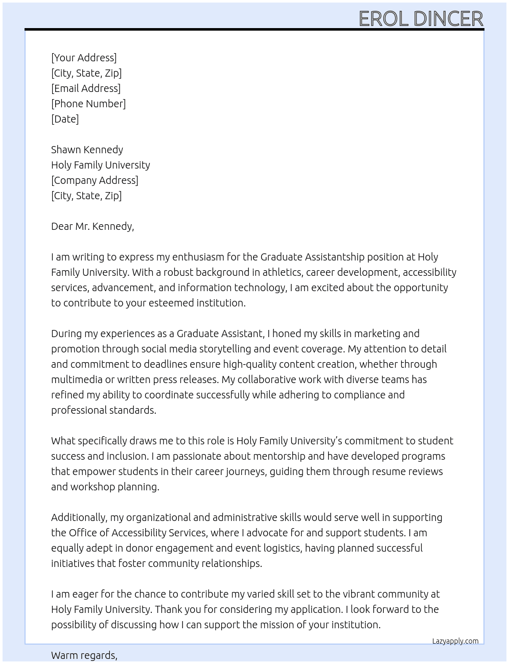 Cover letter for graduate assistantship - LazyApply
