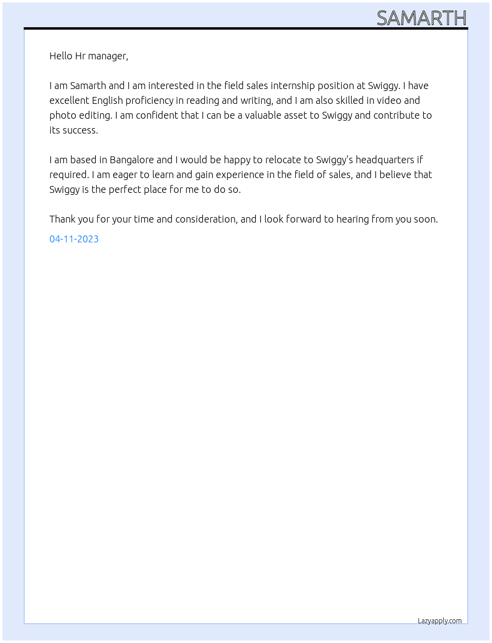 Cover letter for field sales - LazyApply
