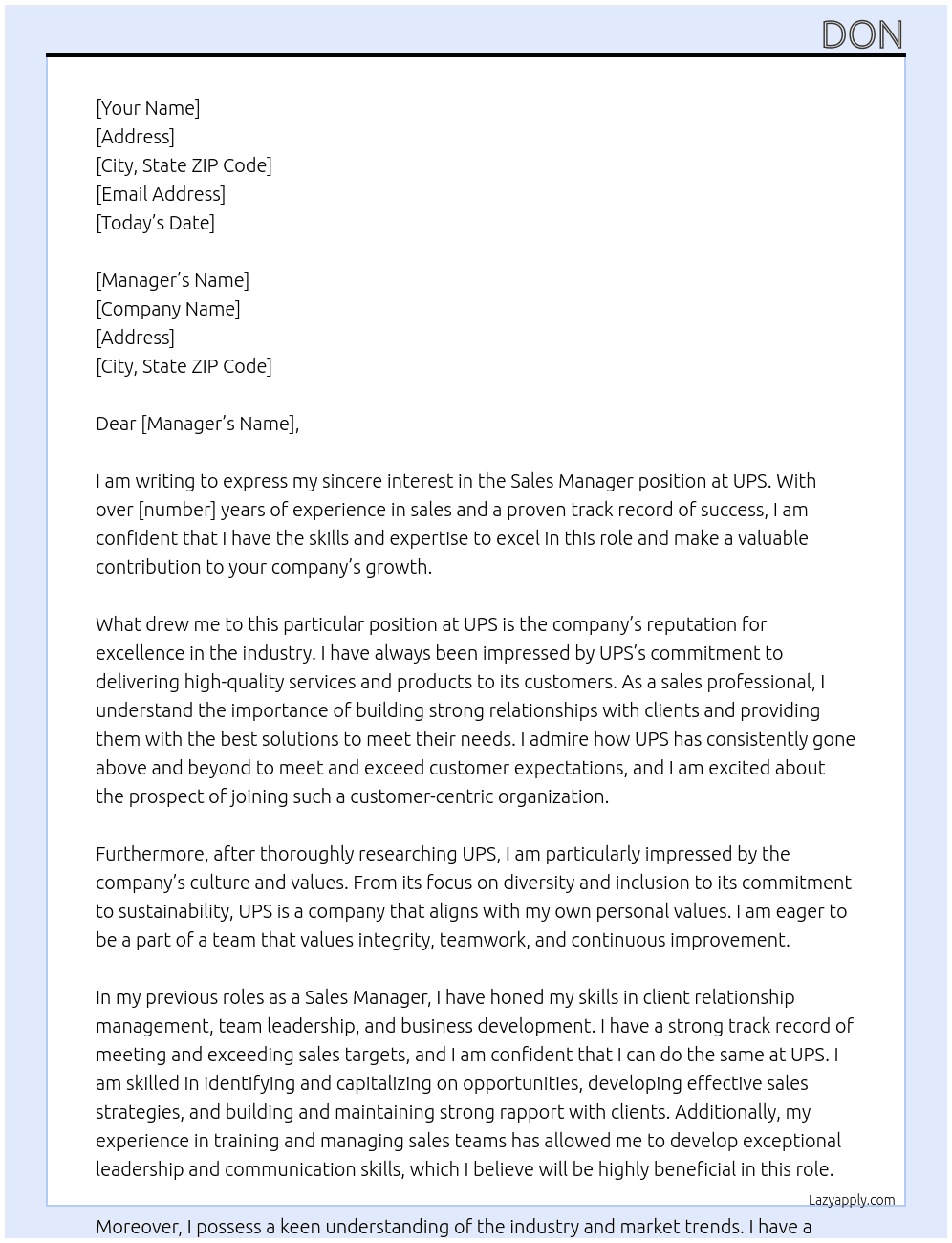 Sales At UPS Cover Letter