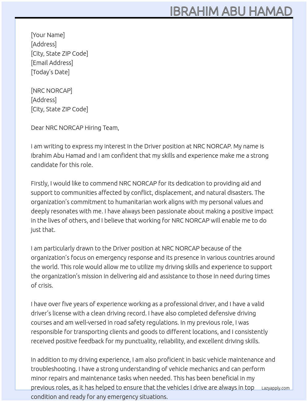 driver At NRC NORCAP Cover Letter