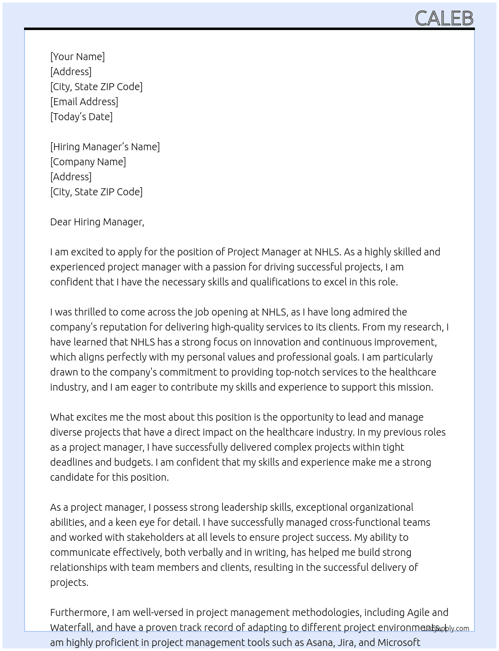 Project manager At NHLS Cover Letter
