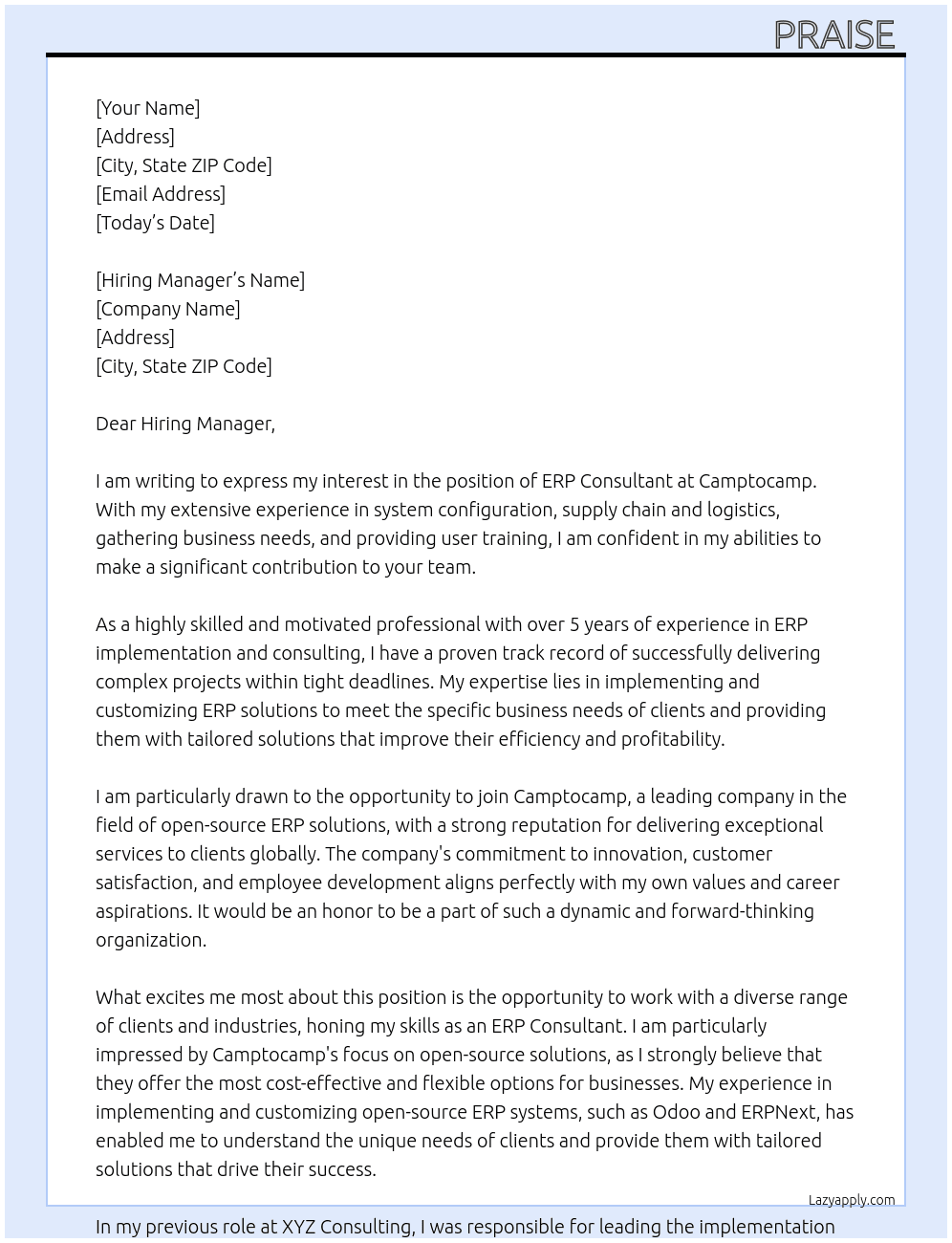 ERP Consultant At Camptocamp Cover Letter
