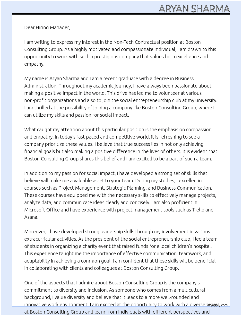 Non-Tech Contractual At Boston Consulting Group Cover Letter