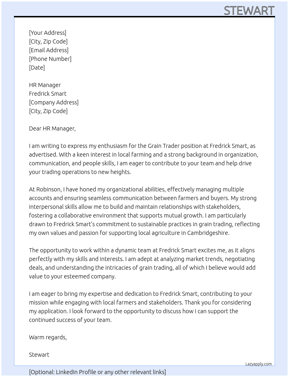 Grain trader At Robinson  Cover Letter