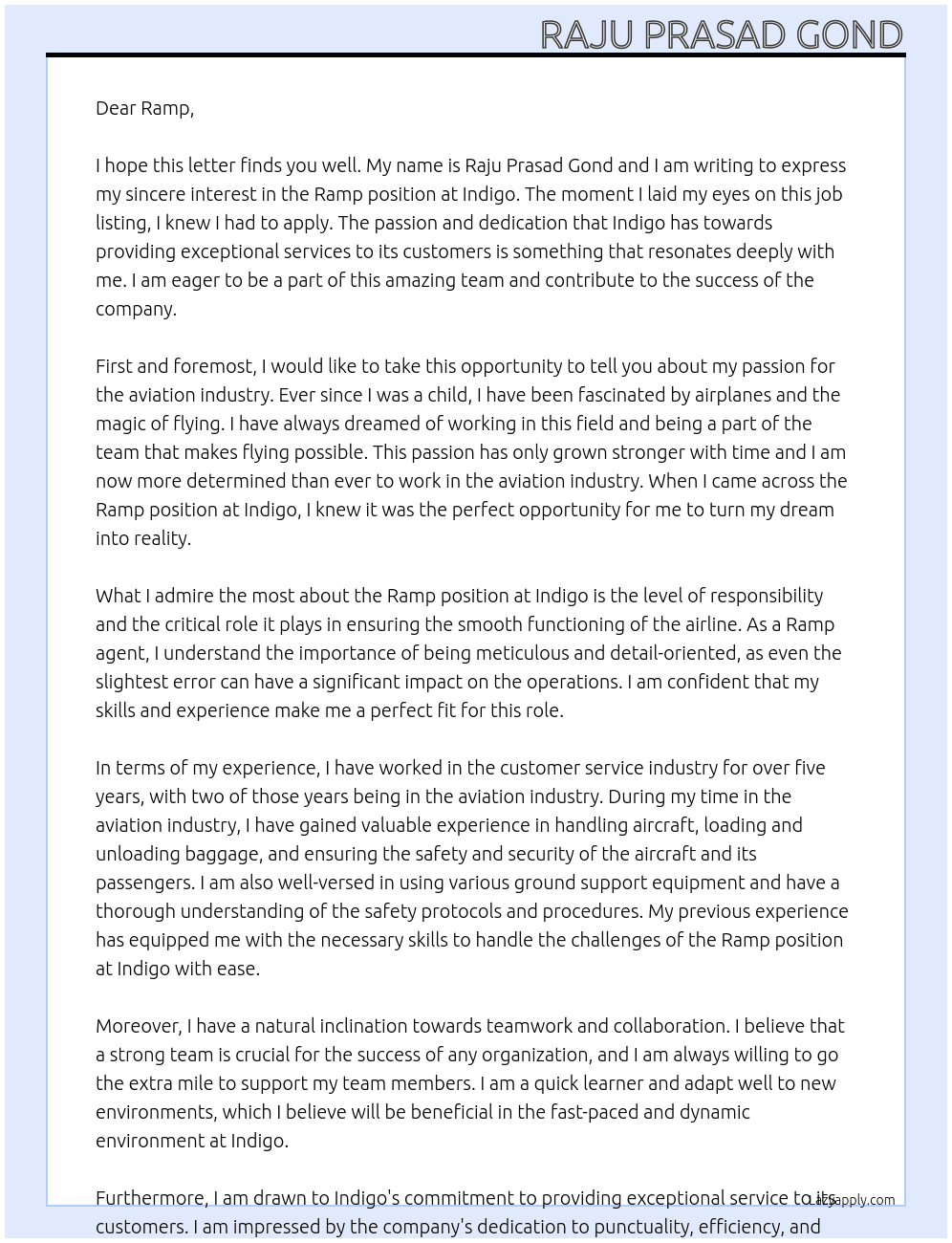 Cover letter for ramp - LazyApply