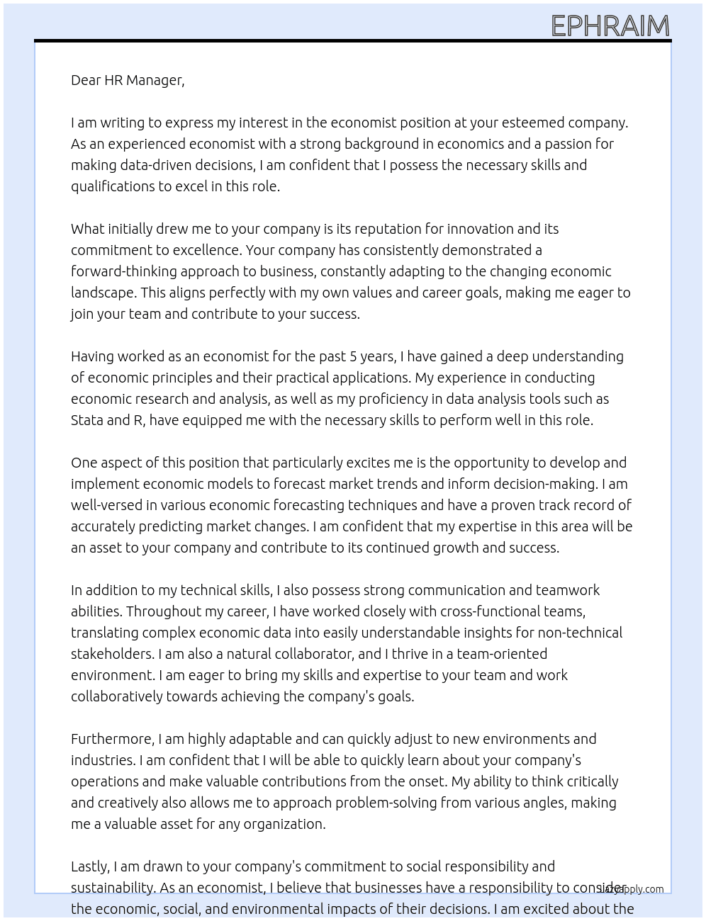 economist At None  Cover Letter