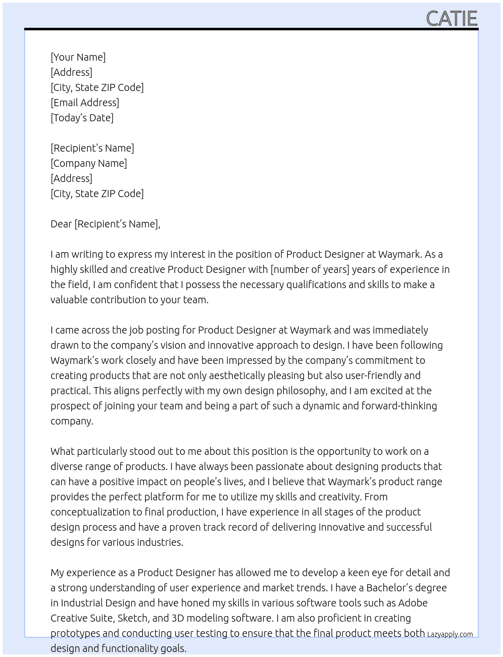 Product Designer At Waymark Cover Letter