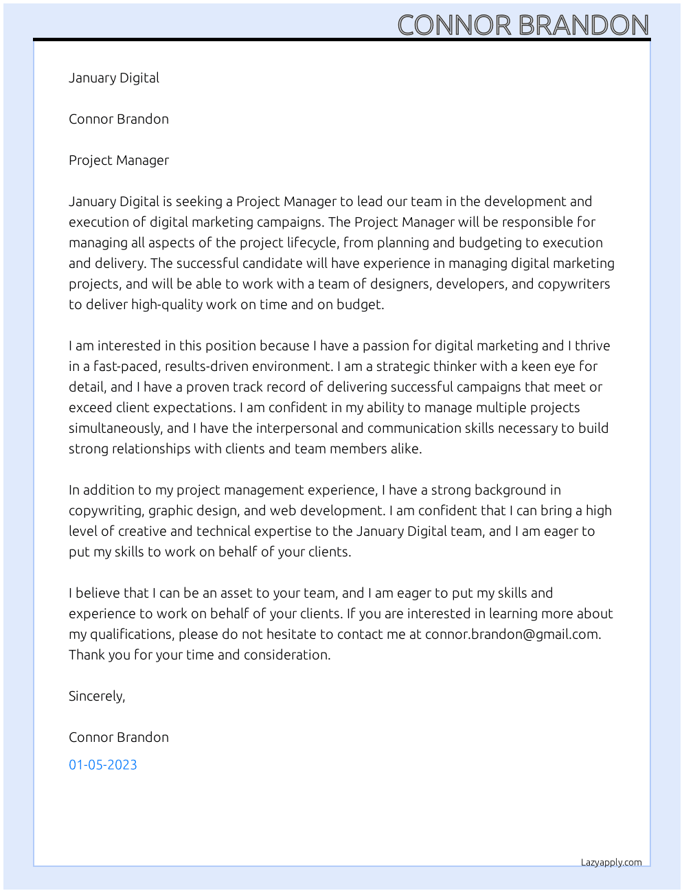 Project Manager At January Digital Cover Letter