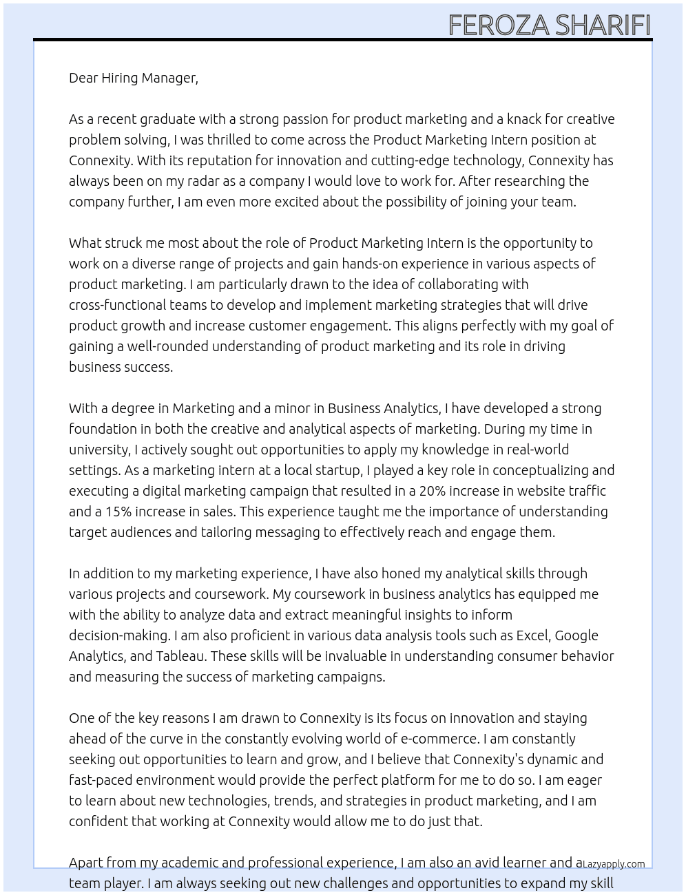 Product Marketing Intern At Connexity Cover Letter