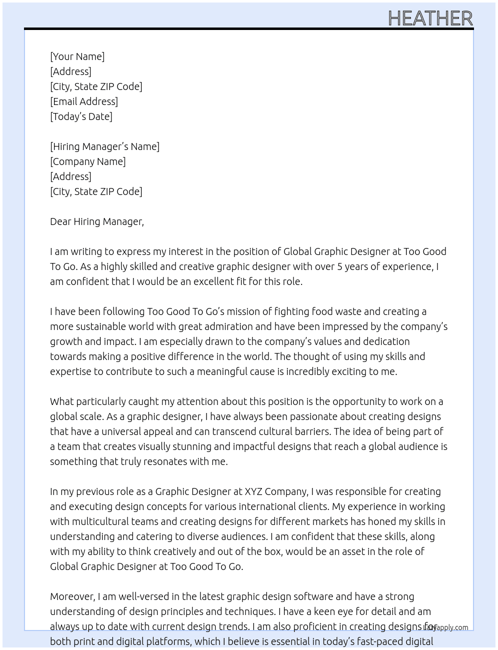 Global Graphic Designer At Too good to go Cover Letter