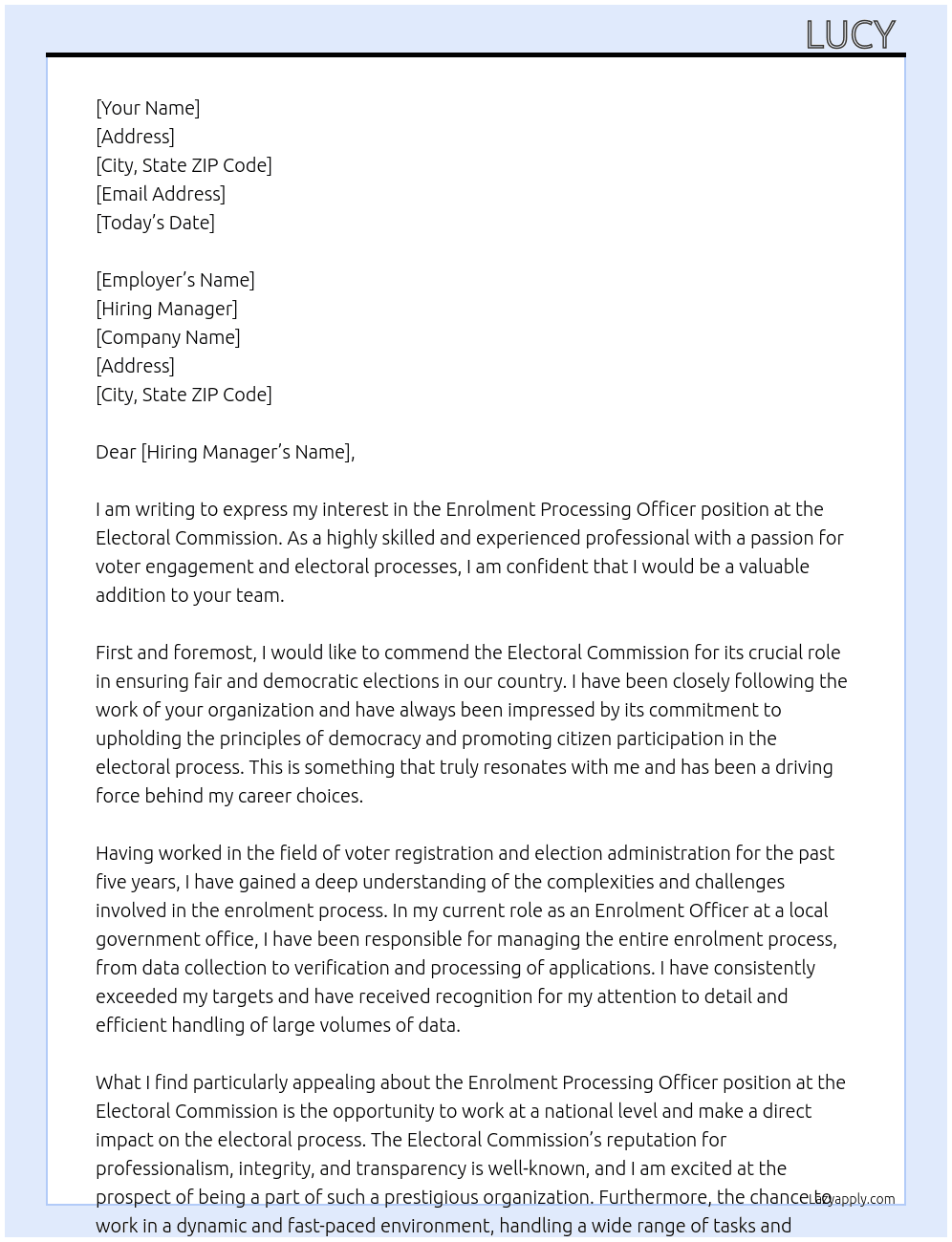 Enrolment Processing Officer At Electoral Commission Cover Letter