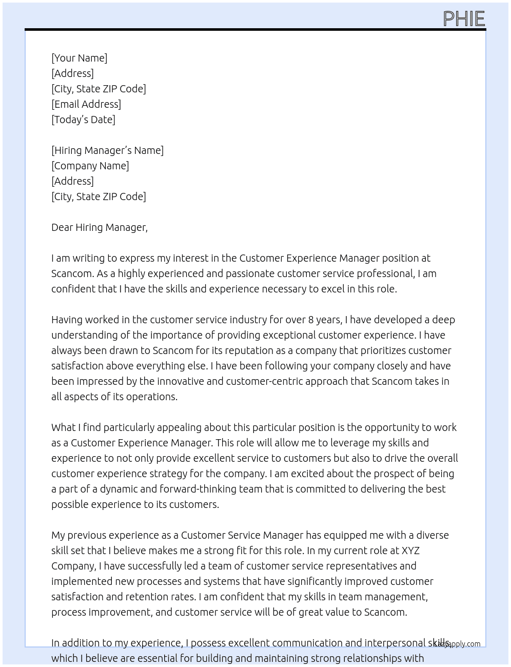 Customer Experience Manager At Scancom Cover Letter