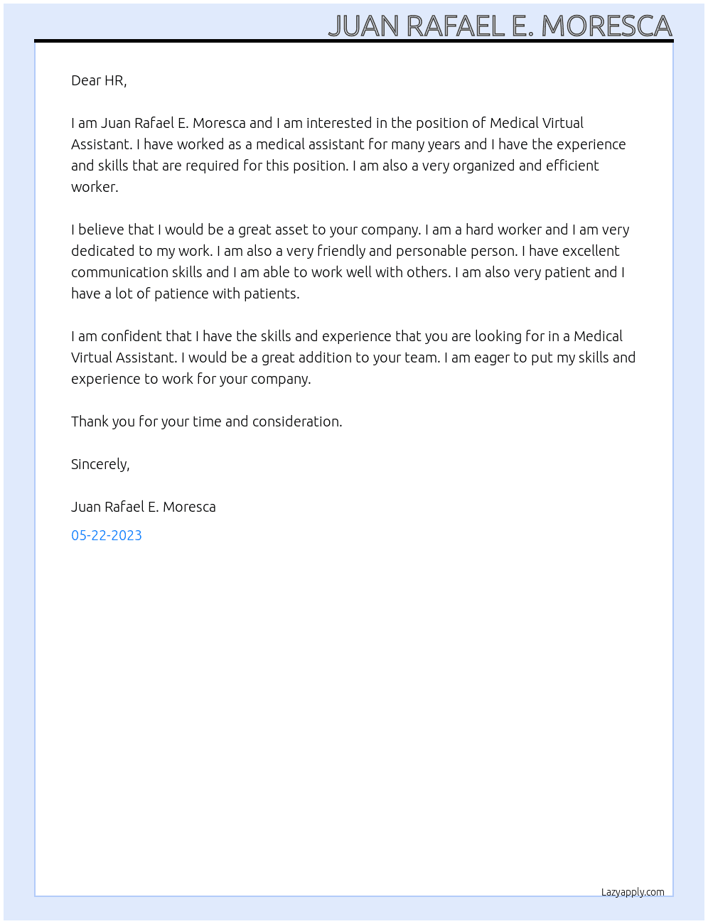 Medical Virtual Assistant At Virtual assistant Cover Letter