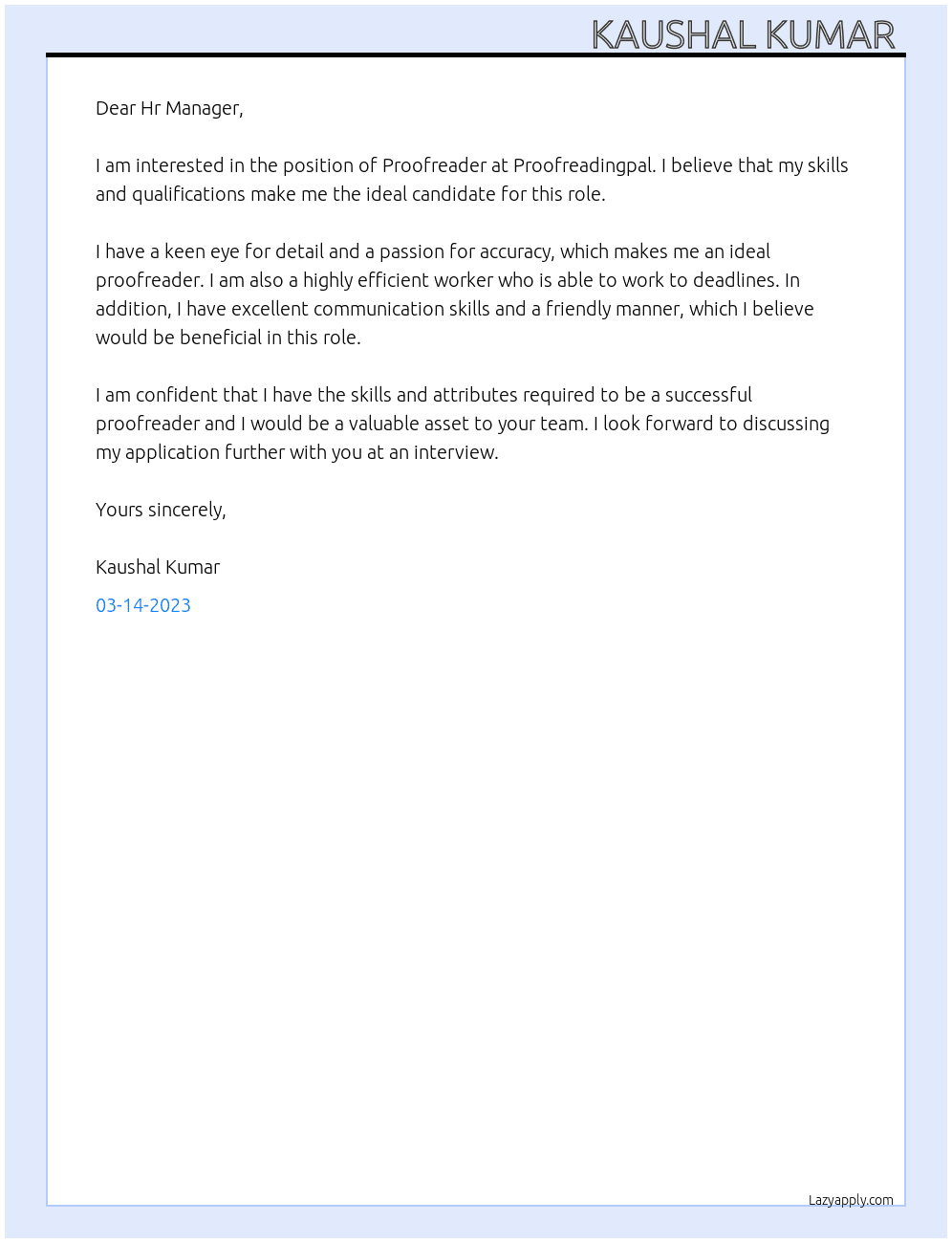Proofreader At Proofreadingpal Cover Letter