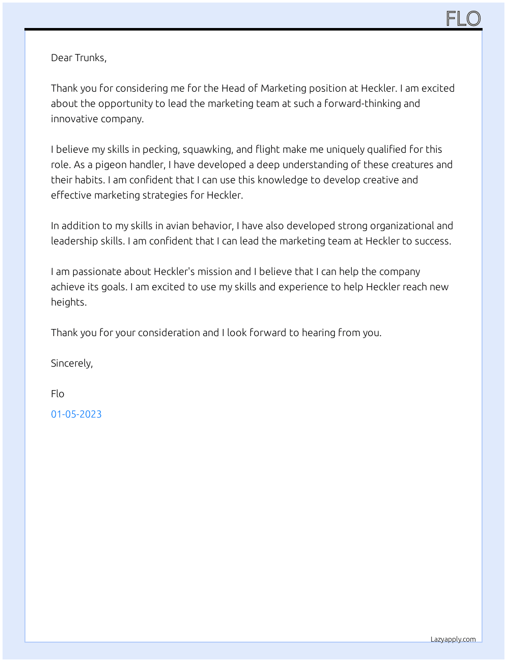 Head of marketing At Heckler Cover Letter