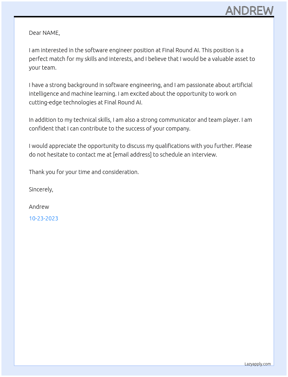 software engineer At Final Round AI Cover Letter