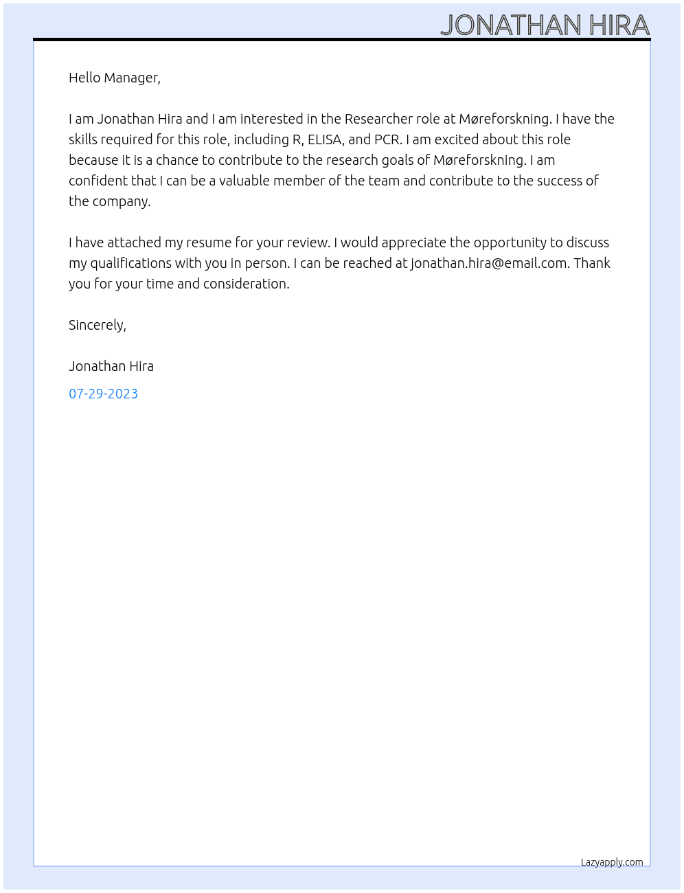 Researcher At Møreforskning Cover Letter