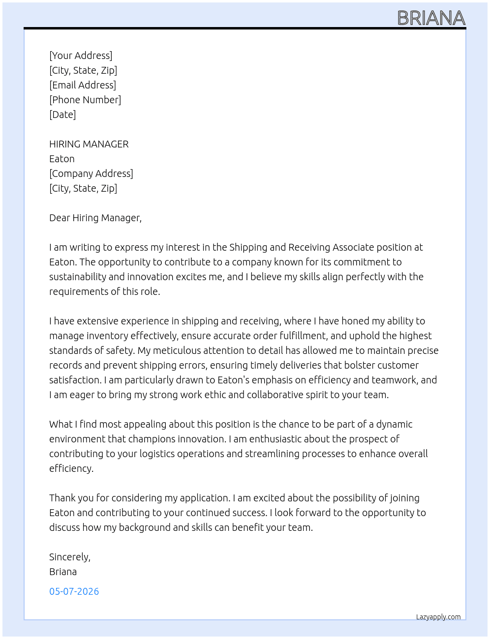 Cover letter for shipping and receiving associate - LazyApply