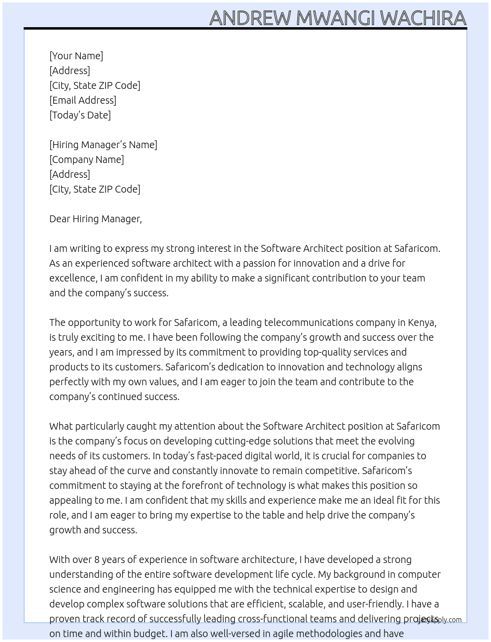 Software Architect At Safaricom Cover Letter