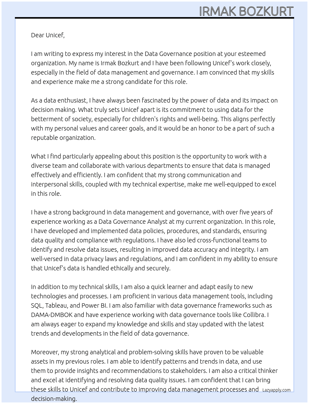 Cover letter for data governence - LazyApply
