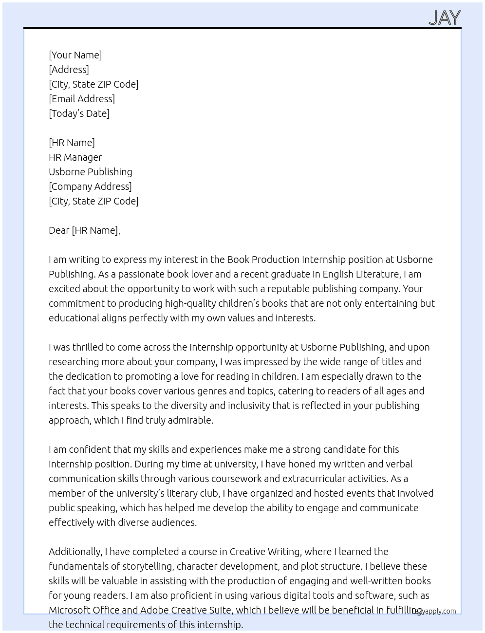 book production internship At Usborne Publishing Cover Letter
