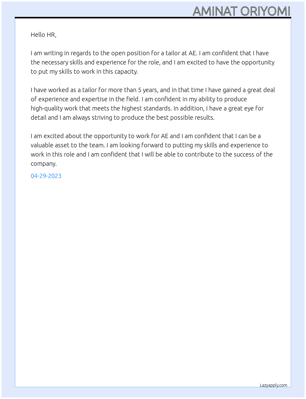 tailor At ae Cover Letter