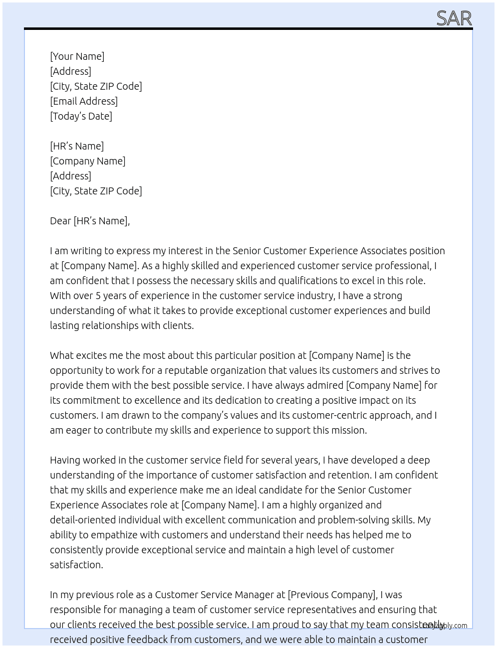 Senior Customer Experience Associates At scotia Cover Letter