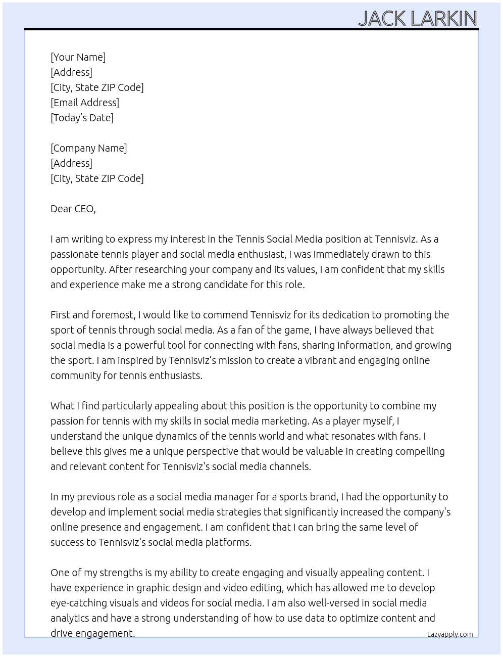 Tennis social media At Tennisviz Cover Letter