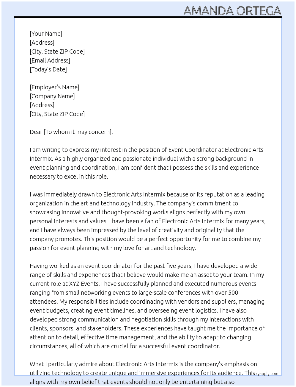 event coordinator At Electronic Art Intermix Cover Letter