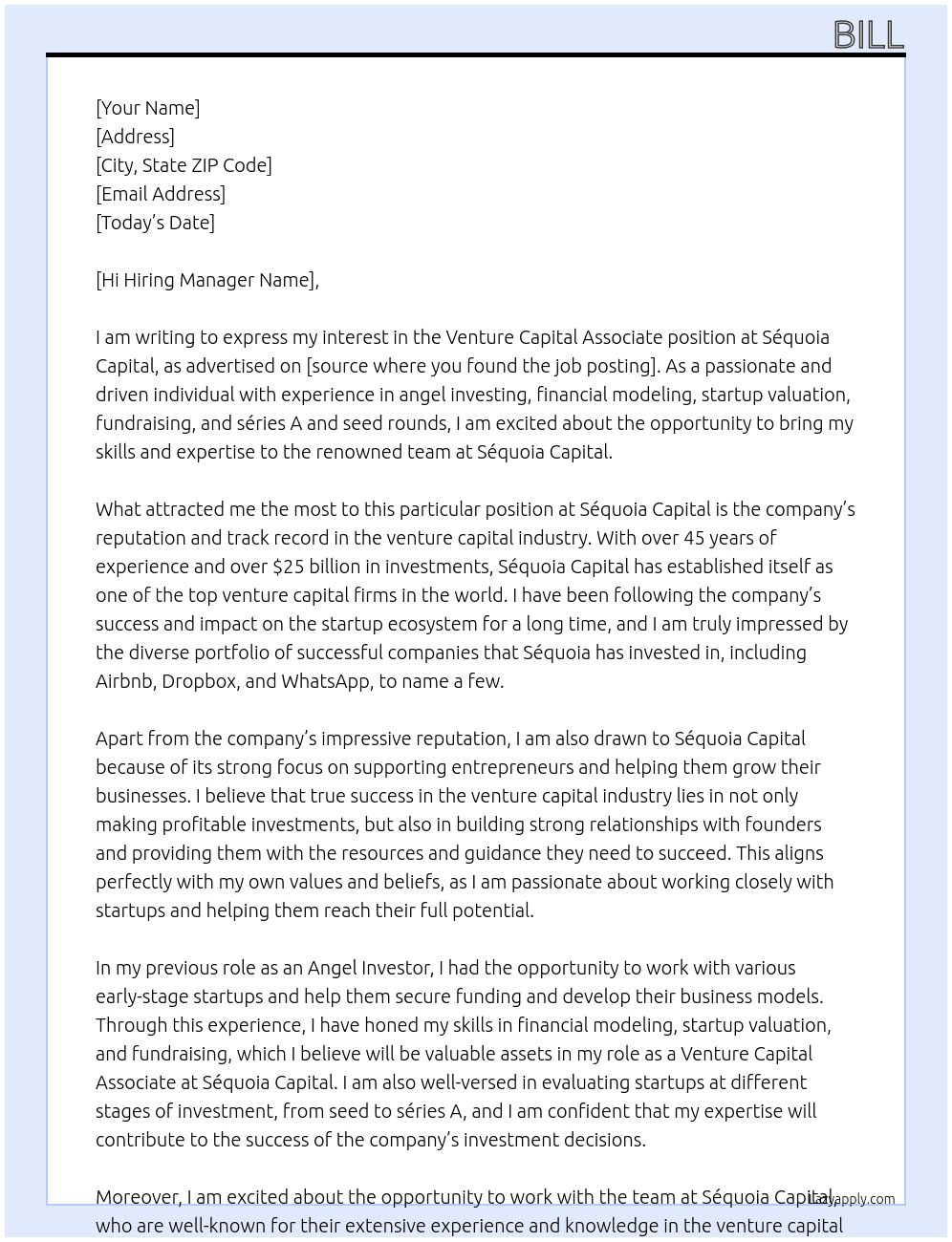Venture Vapital associate At Séquoia Capital Cover Letter