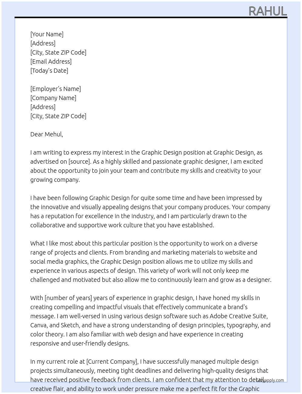 Graphic Design  At Graphic Design  Cover Letter
