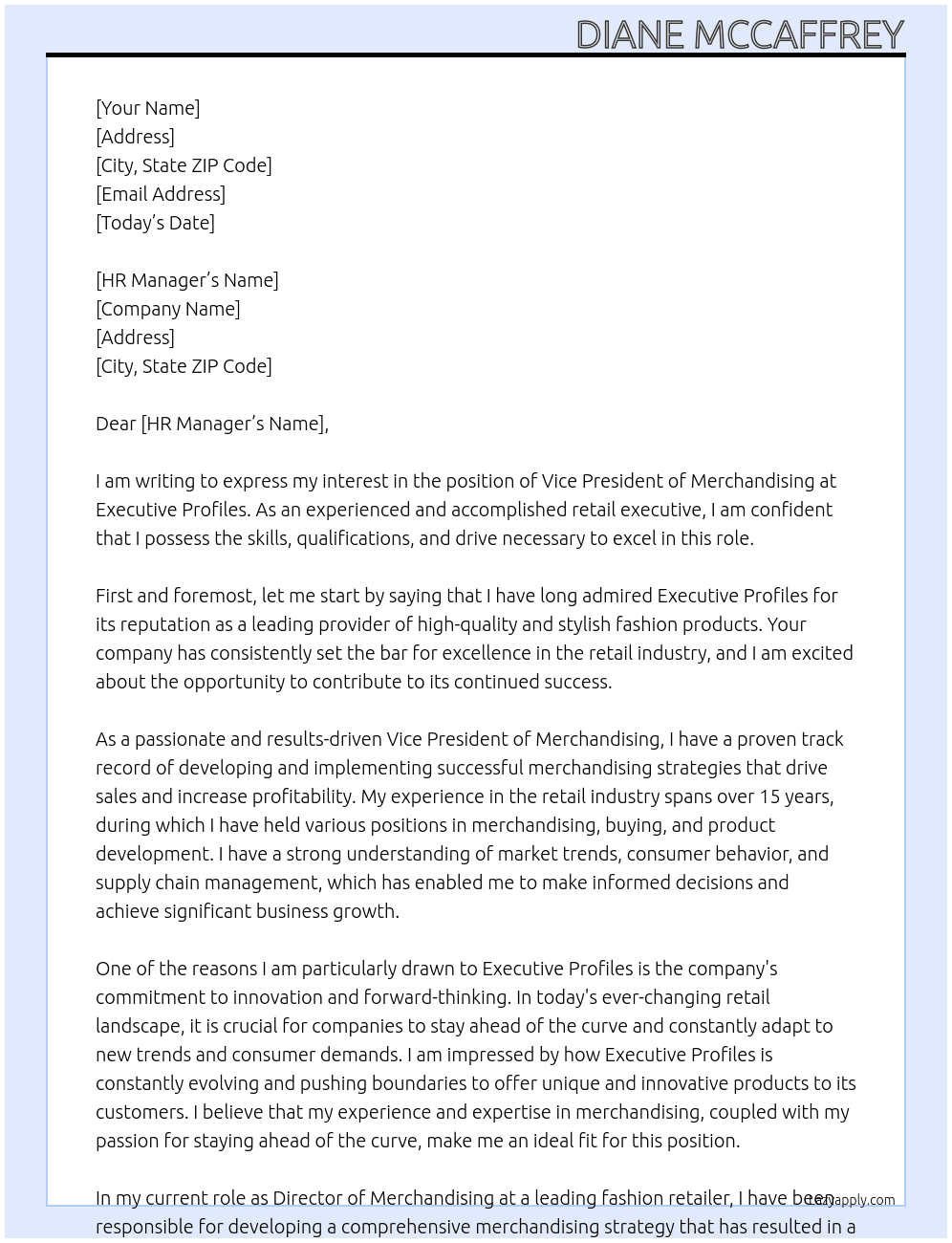 vice president of merchandising At Executive Profiles Cover Letter