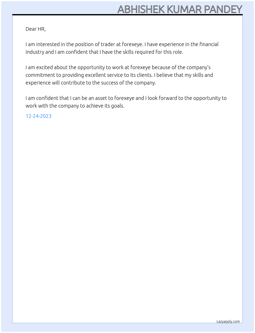 trader At forexeye Cover Letter