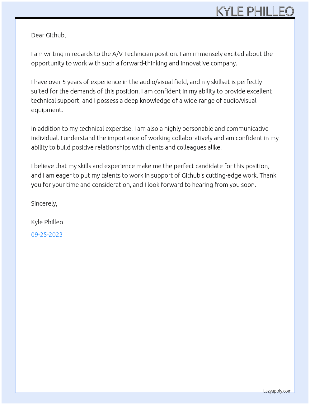 A/V Technician At Github Cover Letter