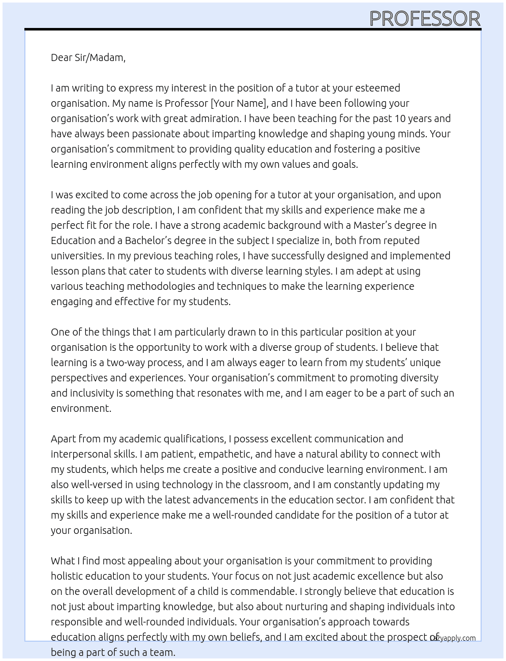 tutor At your organisation Cover Letter