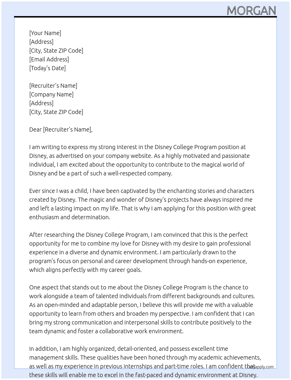 Disney College Program At Disney Cover Letter