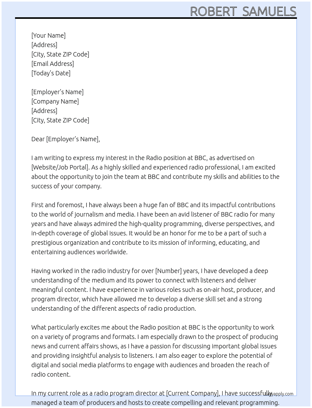 Cover letter for radio - LazyApply
