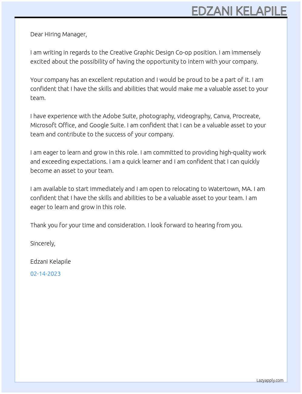  Creative Graphic Design Co-op At  Creative Graphic Design Co-op Cover Letter