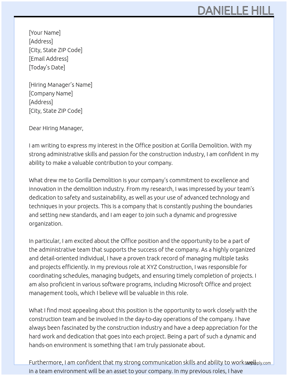 Office  At Gorilla Demolition  Cover Letter