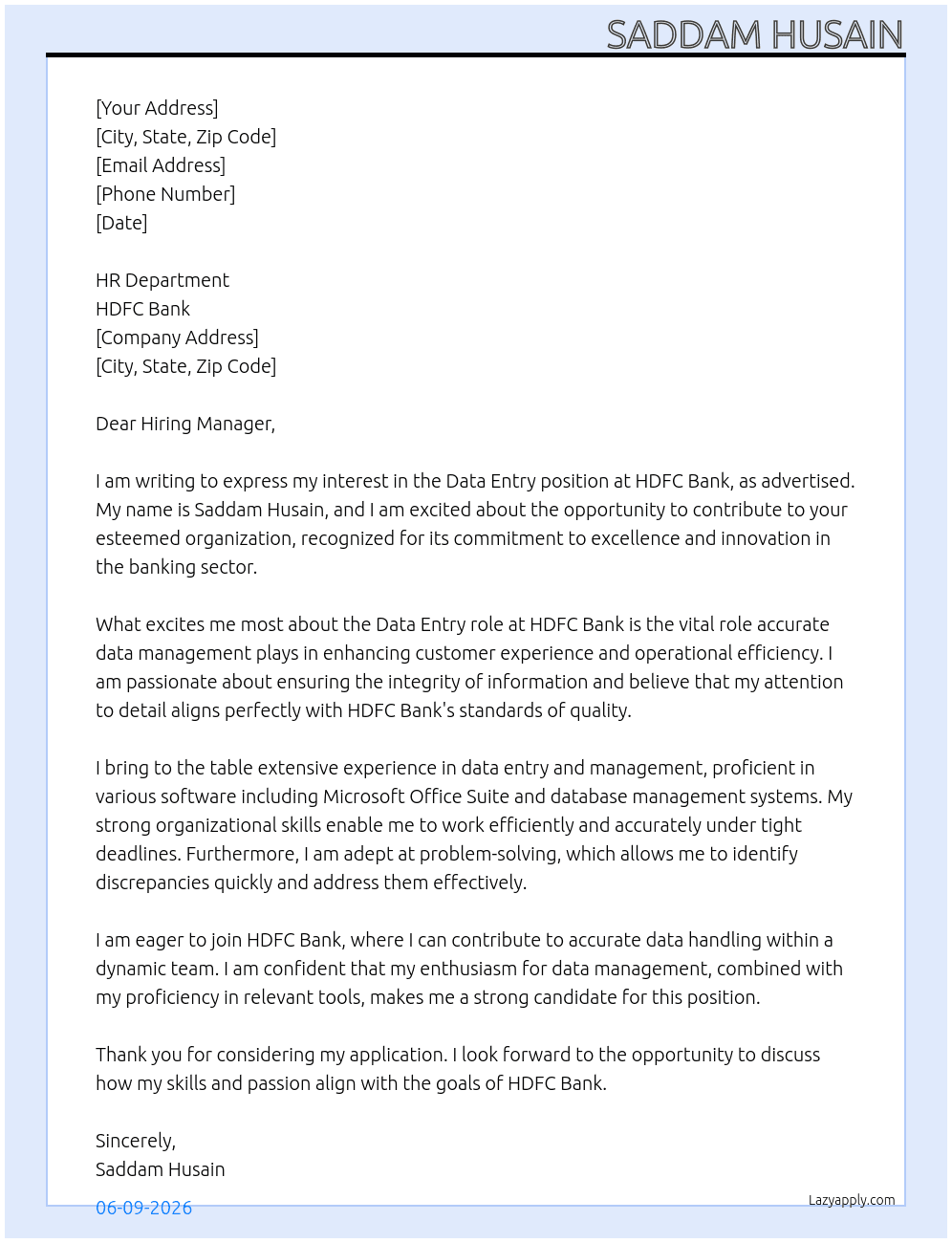 Cover letter for data entry - LazyApply