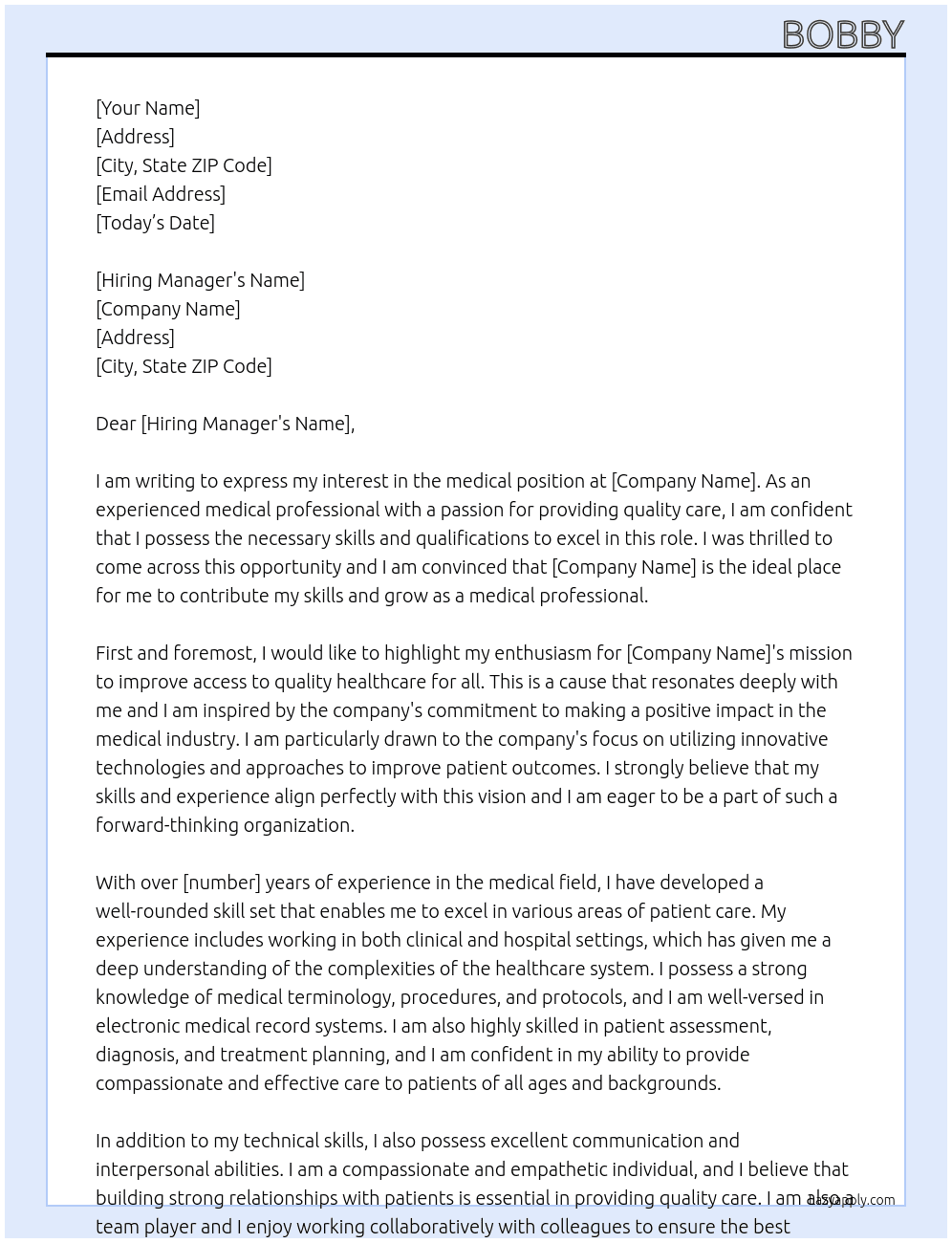 medical At medical Cover Letter