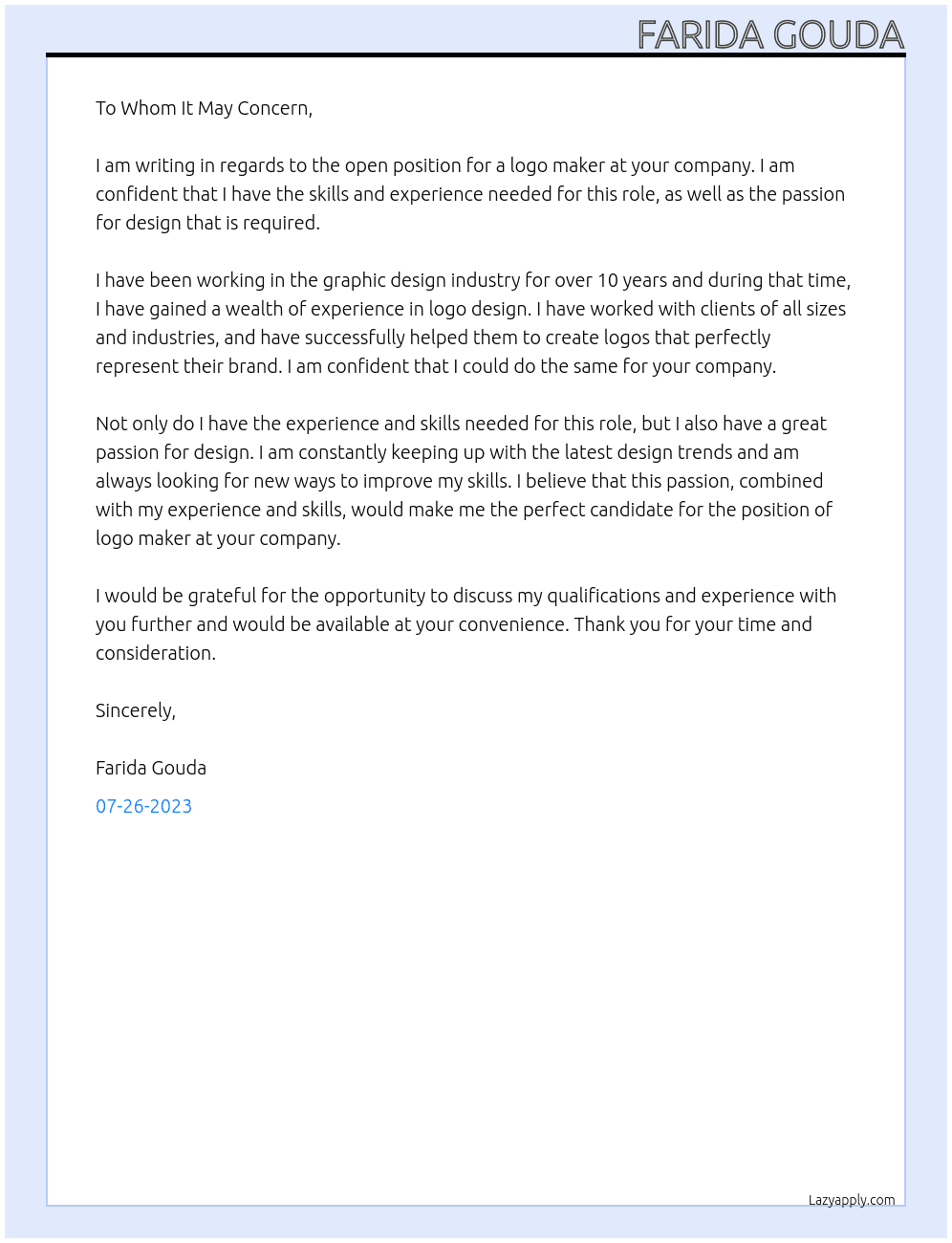 logo maker At you Cover Letter