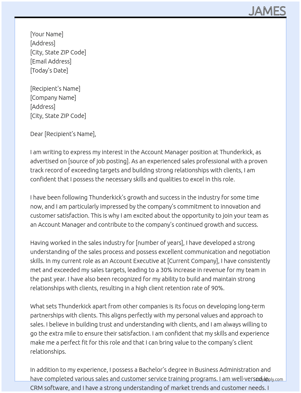 Account Manager At Thunderkick Cover Letter