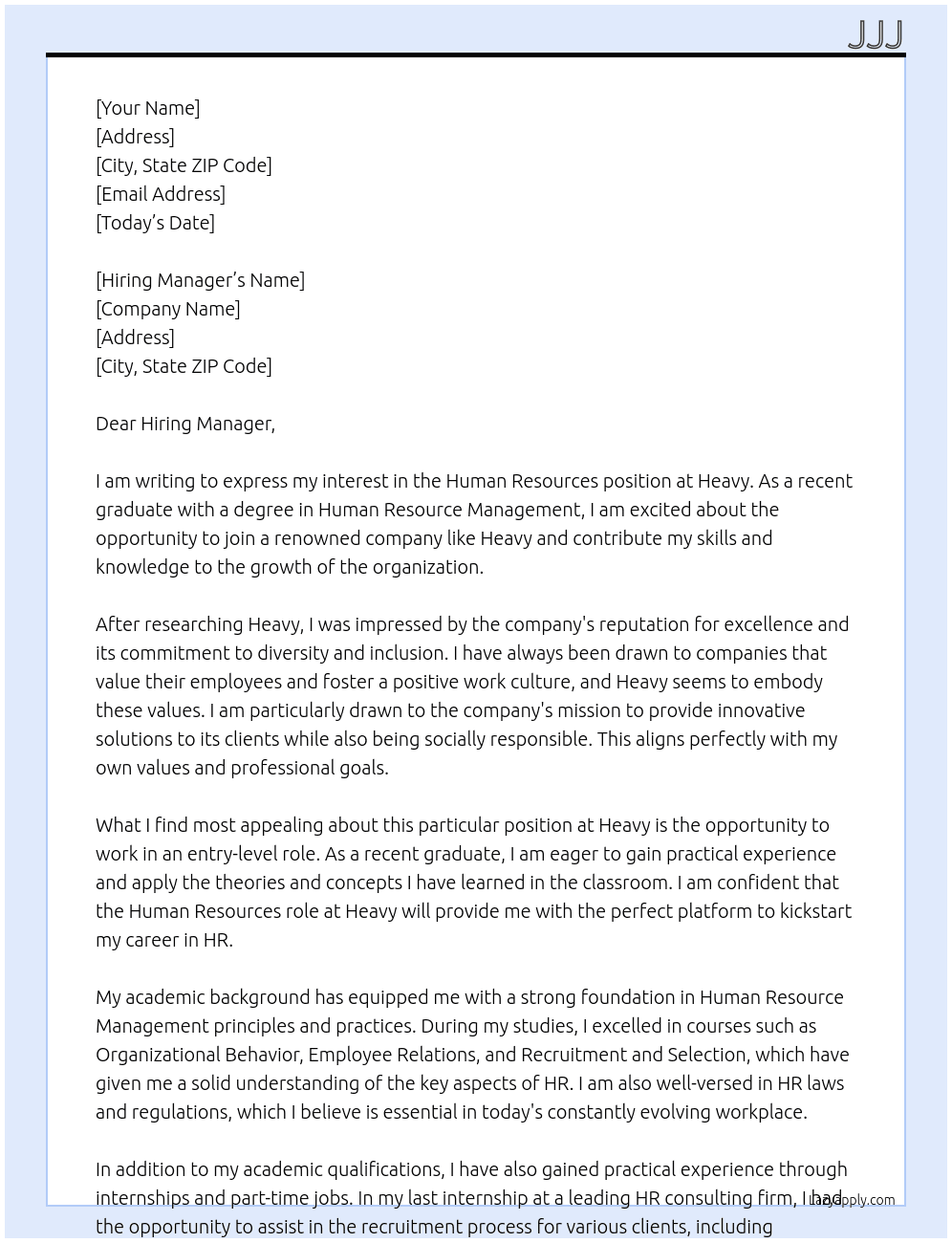 Human Resources At Heavy  Cover Letter