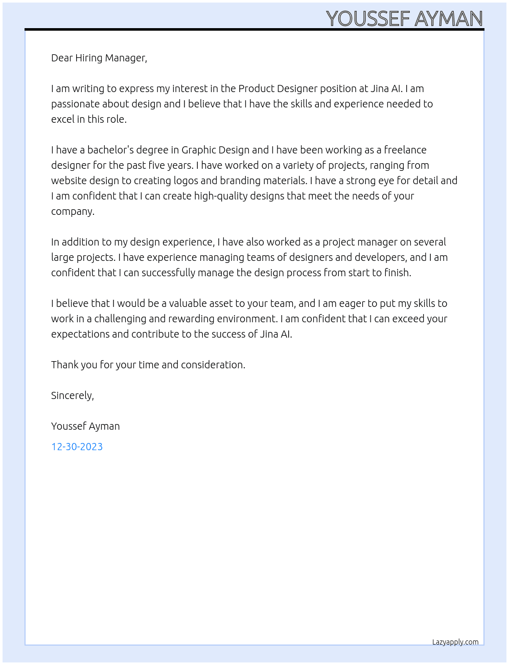 Product Designer At Jina AI Cover Letter