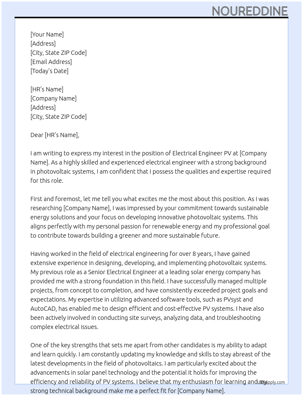 electrical engineer PV At oxy Cover Letter