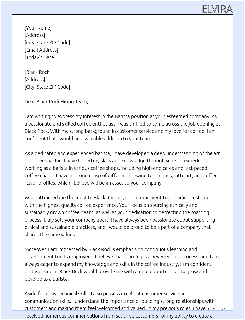 Barista At Black Rock Cover Letter