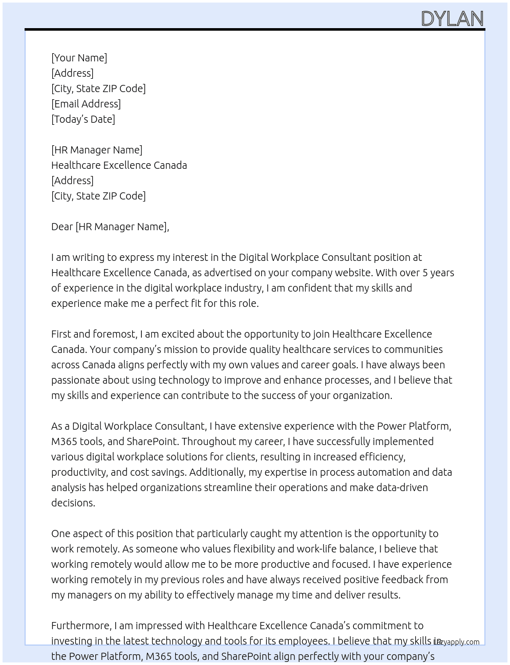 Digital Workplace Consultant At Healthcare Excellence Canada Cover Letter