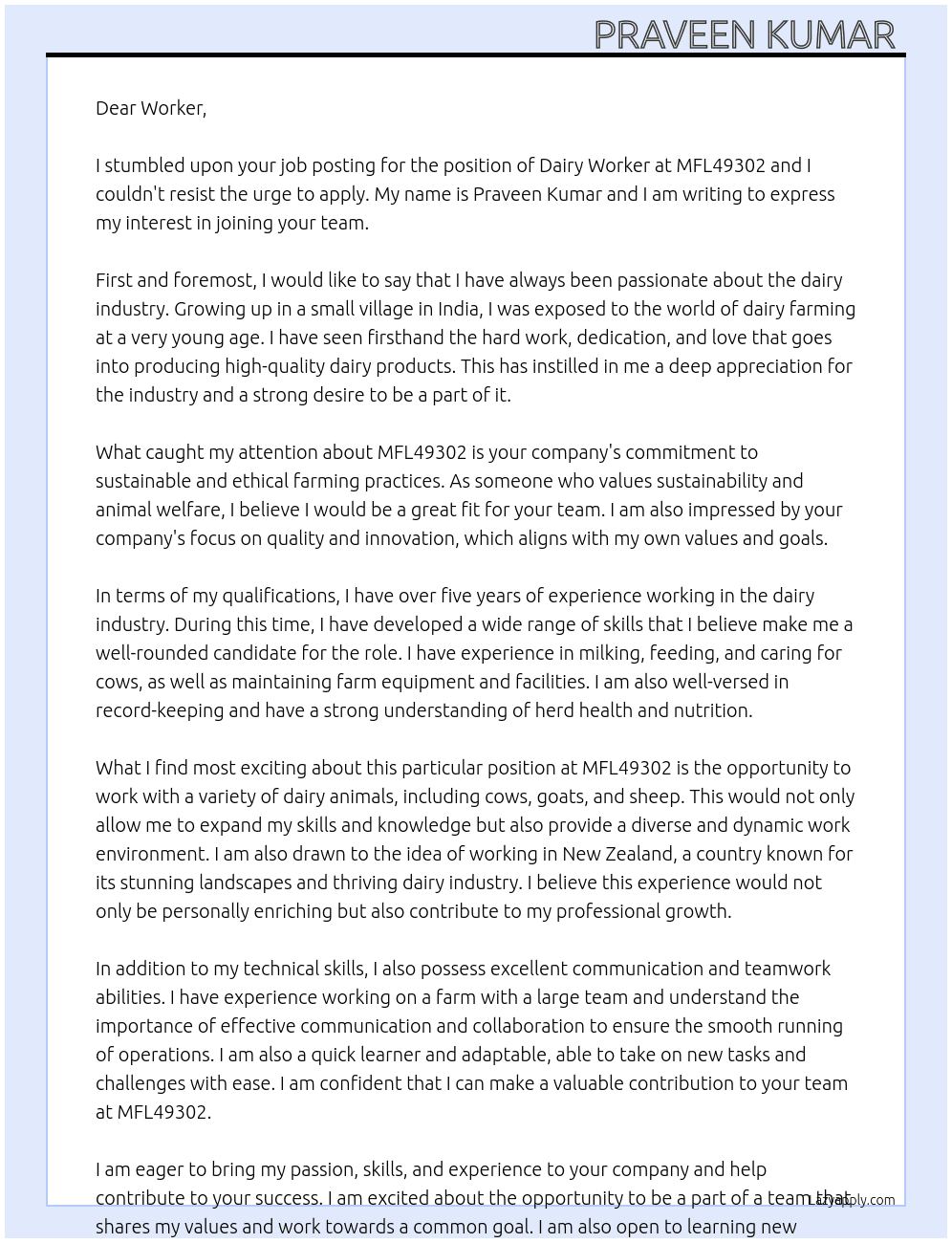 Dairy  At MFL49302 Cover Letter