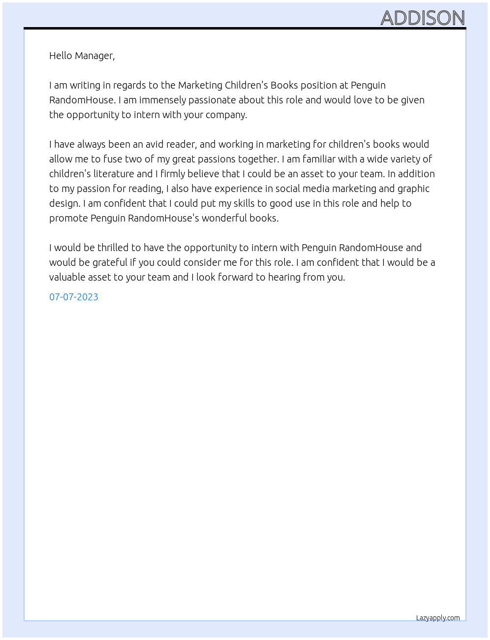 Marketing Children's Books At Penguin RandomHouse Cover Letter